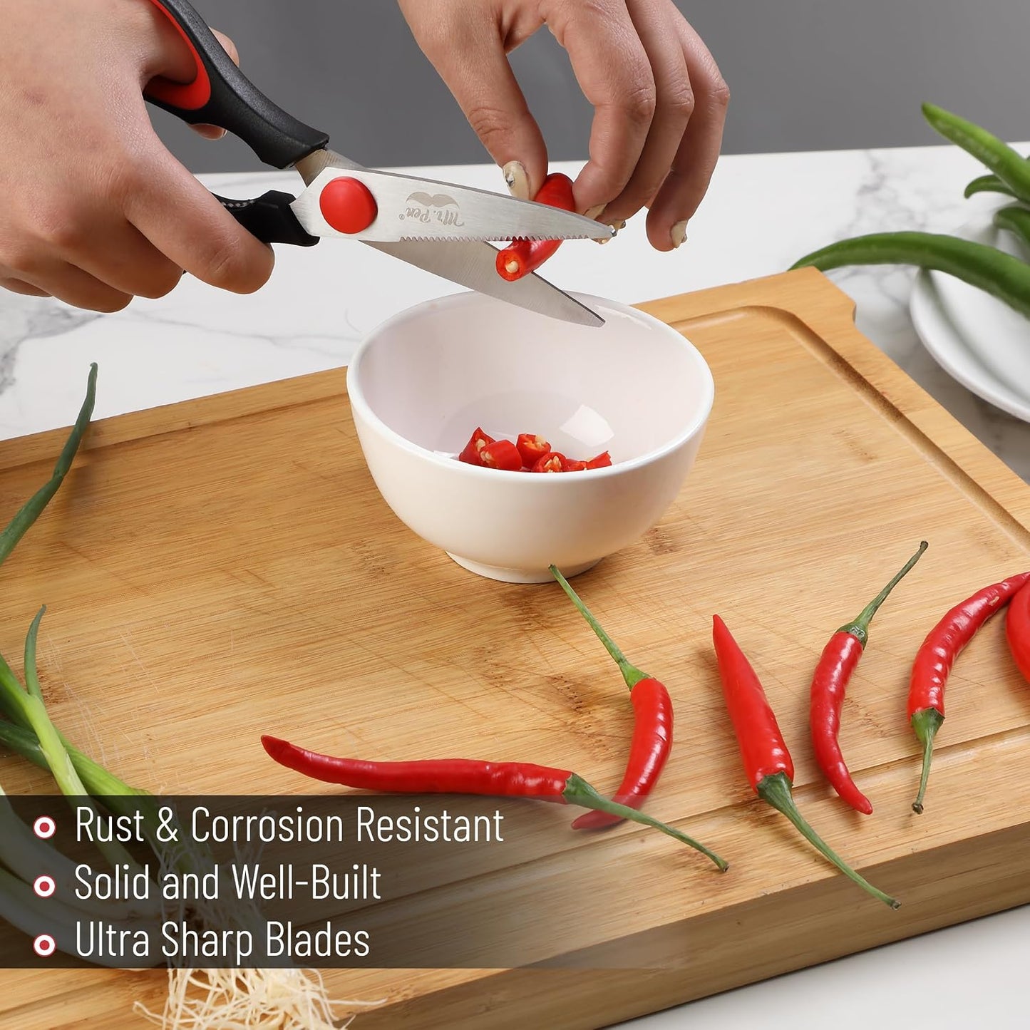 All Purpose Kitchen Shears with Protective Sheath, 8 Inch | Dishwasher Safe, Stainless Steel Food Scissors with Micro-Serrated Blades, Soft Grip Comfort Handle