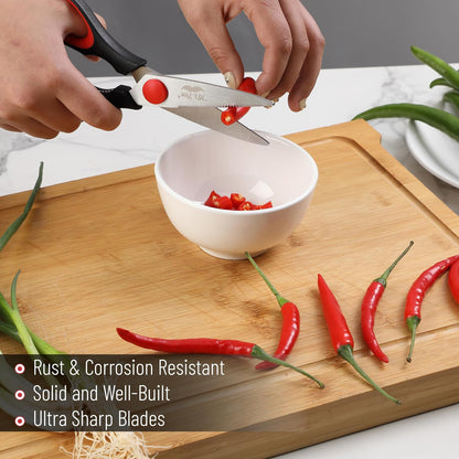 All Purpose Kitchen Shears with Protective Sheath, 8 Inch | Dishwasher Safe, Stainless Steel Food Scissors with Micro-Serrated Blades, Soft Grip Comfort Handle
