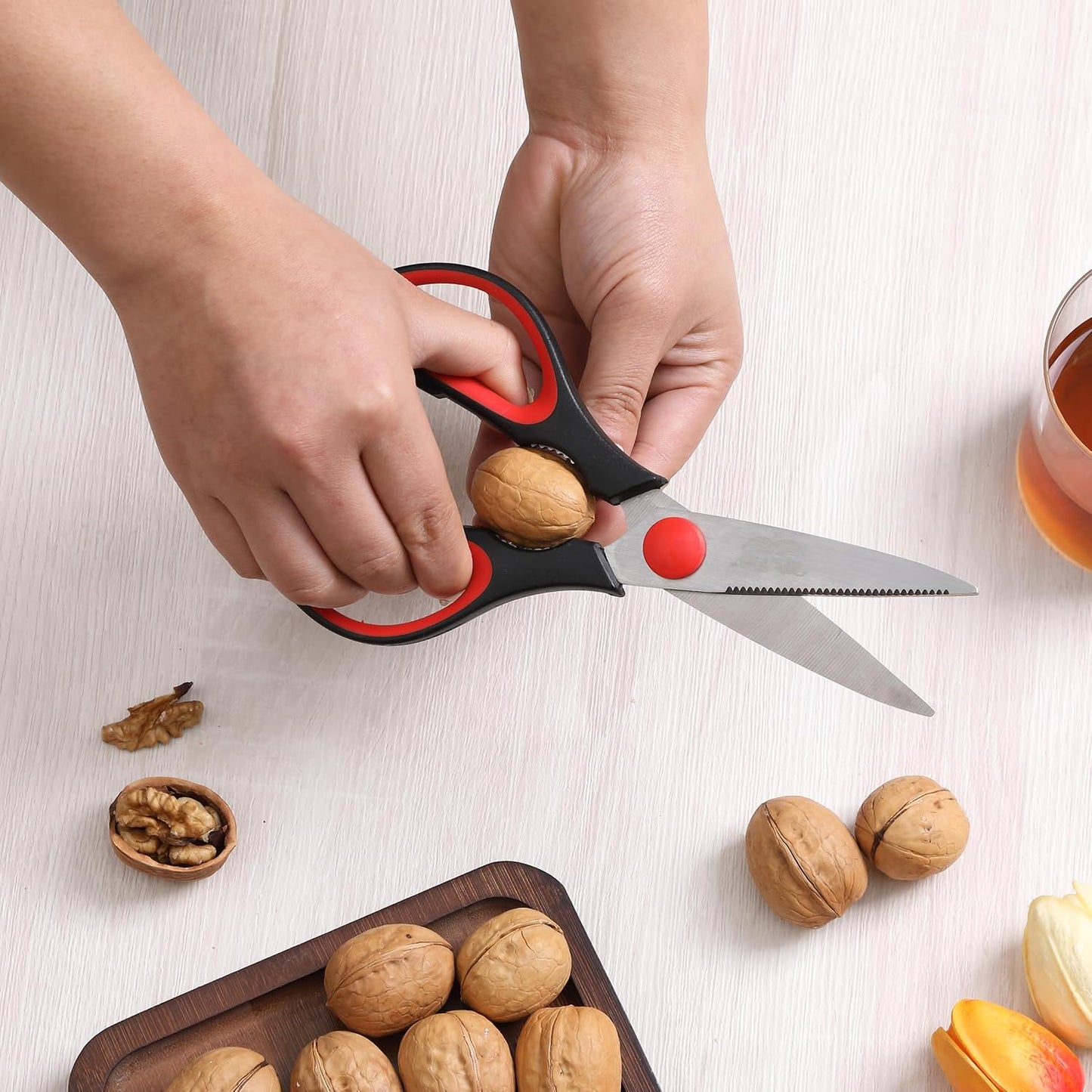 All Purpose Kitchen Shears with Protective Sheath, 8 Inch | Dishwasher Safe, Stainless Steel Food Scissors with Micro-Serrated Blades, Soft Grip Comfort Handle