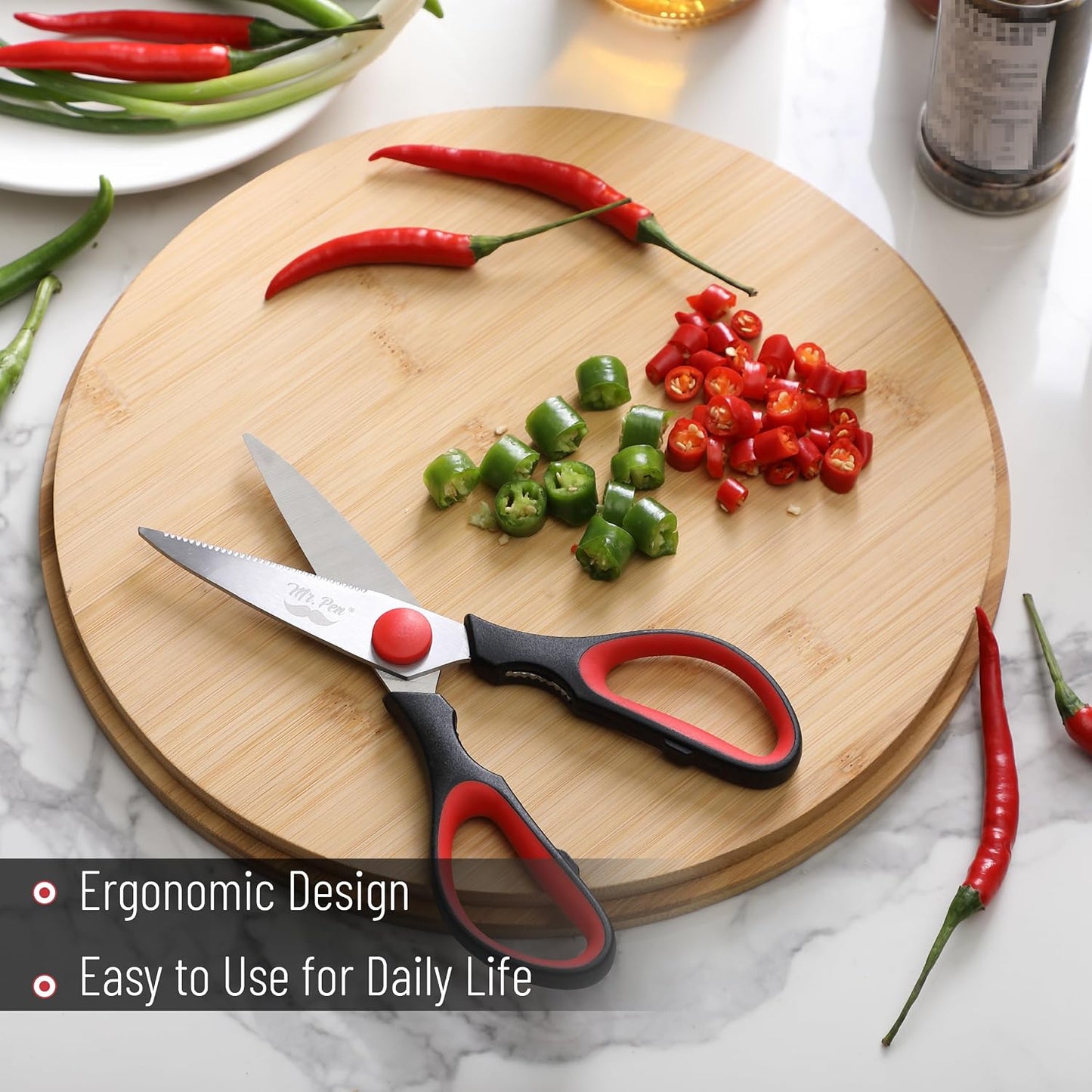 All Purpose Kitchen Shears with Protective Sheath, 8 Inch | Dishwasher Safe, Stainless Steel Food Scissors with Micro-Serrated Blades, Soft Grip Comfort Handle