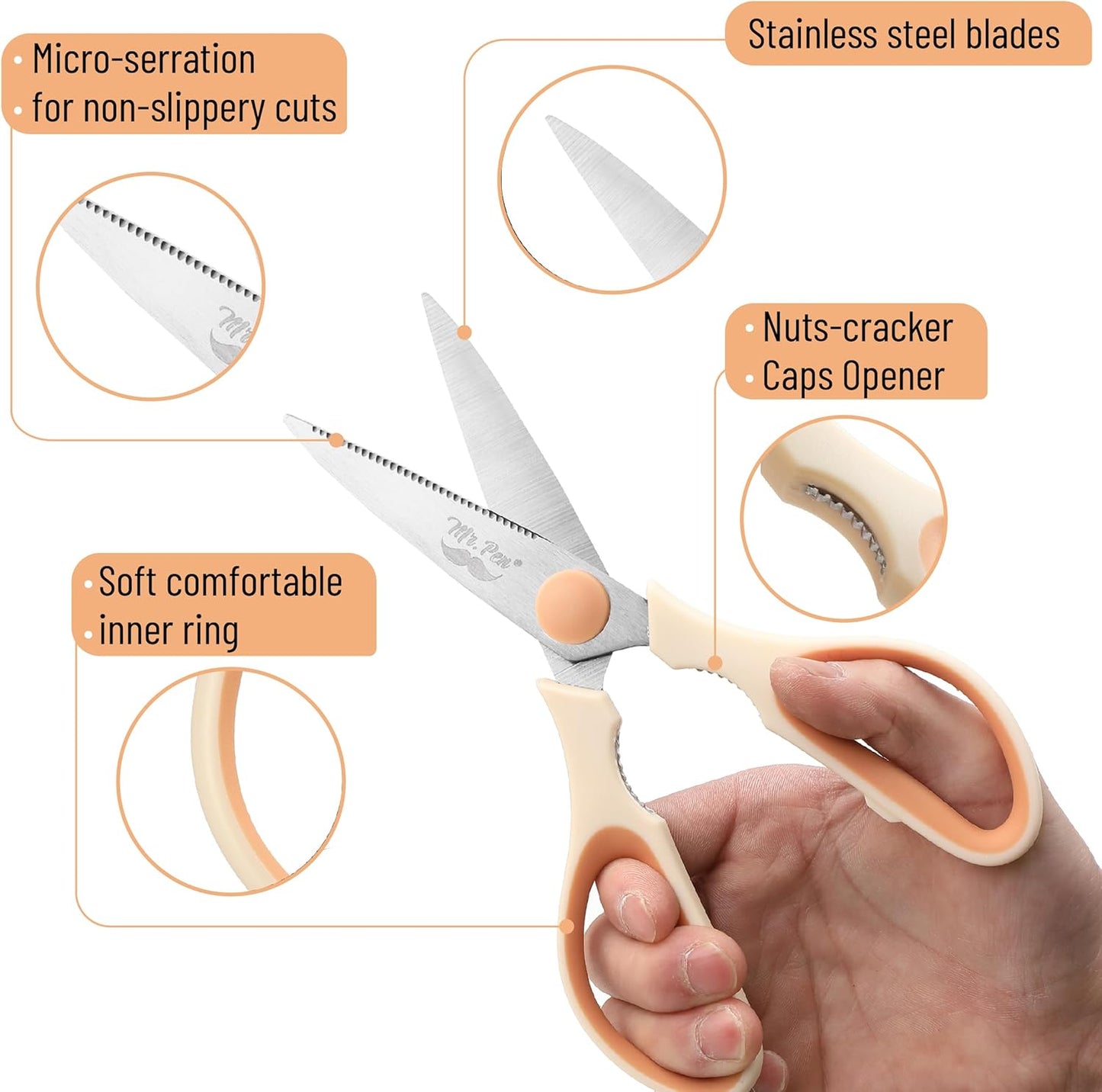 All Purpose Kitchen Shears with Protective Sheath, 8 Inch | Dishwasher Safe, Stainless Steel Food Scissors with Micro-Serrated Blades, Soft Grip Comfort Handle