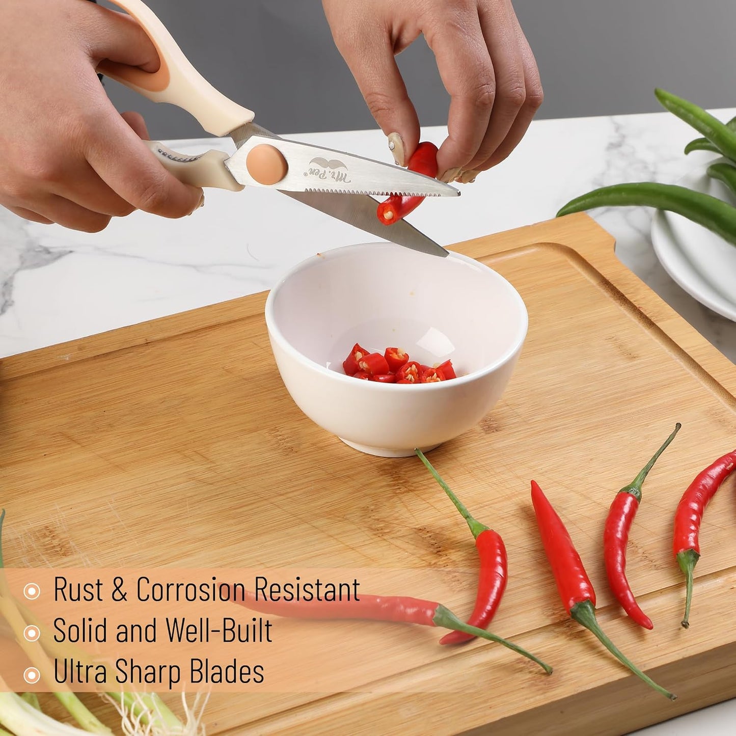 All Purpose Kitchen Shears with Protective Sheath, 8 Inch | Dishwasher Safe, Stainless Steel Food Scissors with Micro-Serrated Blades, Soft Grip Comfort Handle