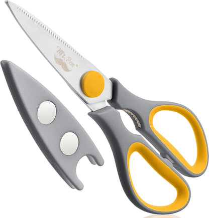 All Purpose Kitchen Shears with Protective Sheath, 8 Inch | Dishwasher Safe, Stainless Steel Food Scissors with Micro-Serrated Blades, Soft Grip Comfort Handle