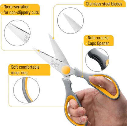 All Purpose Kitchen Shears with Protective Sheath, 8 Inch | Dishwasher Safe, Stainless Steel Food Scissors with Micro-Serrated Blades, Soft Grip Comfort Handle