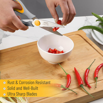All Purpose Kitchen Shears with Protective Sheath, 8 Inch | Dishwasher Safe, Stainless Steel Food Scissors with Micro-Serrated Blades, Soft Grip Comfort Handle