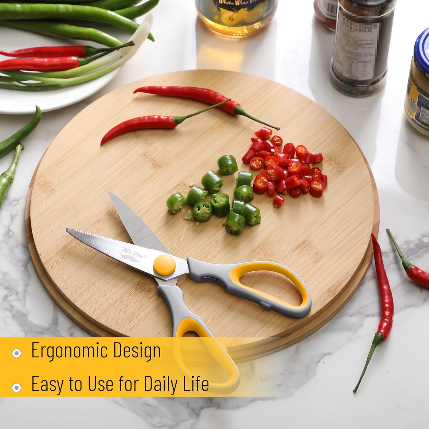 All Purpose Kitchen Shears with Protective Sheath, 8 Inch | Dishwasher Safe, Stainless Steel Food Scissors with Micro-Serrated Blades, Soft Grip Comfort Handle