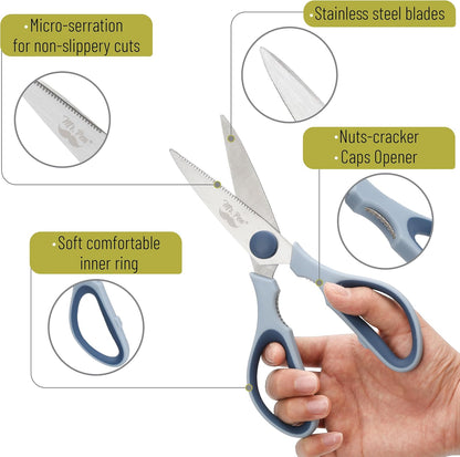 All Purpose Kitchen Shears with Protective Sheath, 8 Inch | Dishwasher Safe, Stainless Steel Food Scissors with Micro-Serrated Blades, Soft Grip Comfort Handle