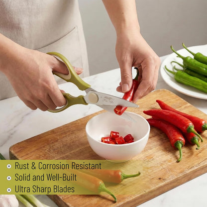 All Purpose Kitchen Shears with Protective Sheath, 8 Inch | Dishwasher Safe, Stainless Steel Food Scissors with Micro-Serrated Blades, Soft Grip Comfort Handle