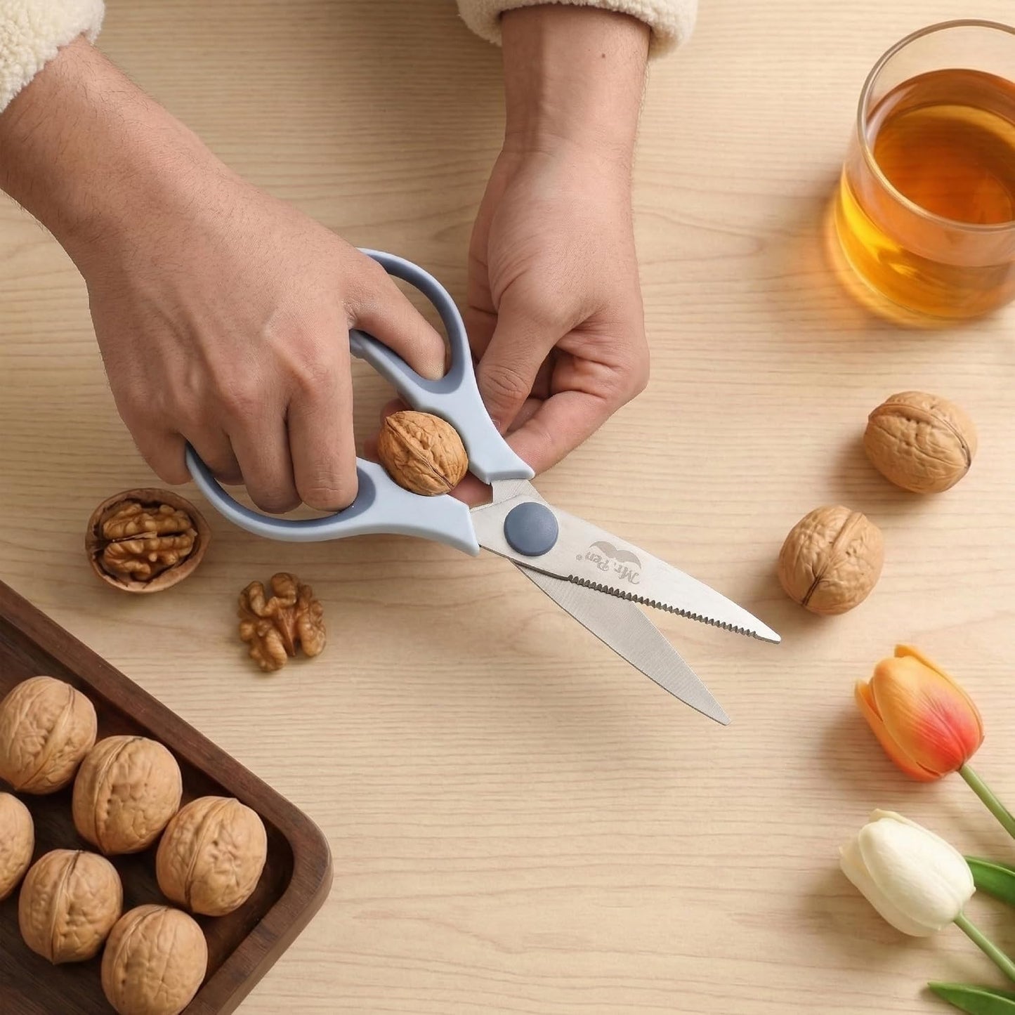 All Purpose Kitchen Shears with Protective Sheath, 8 Inch | Dishwasher Safe, Stainless Steel Food Scissors with Micro-Serrated Blades, Soft Grip Comfort Handle