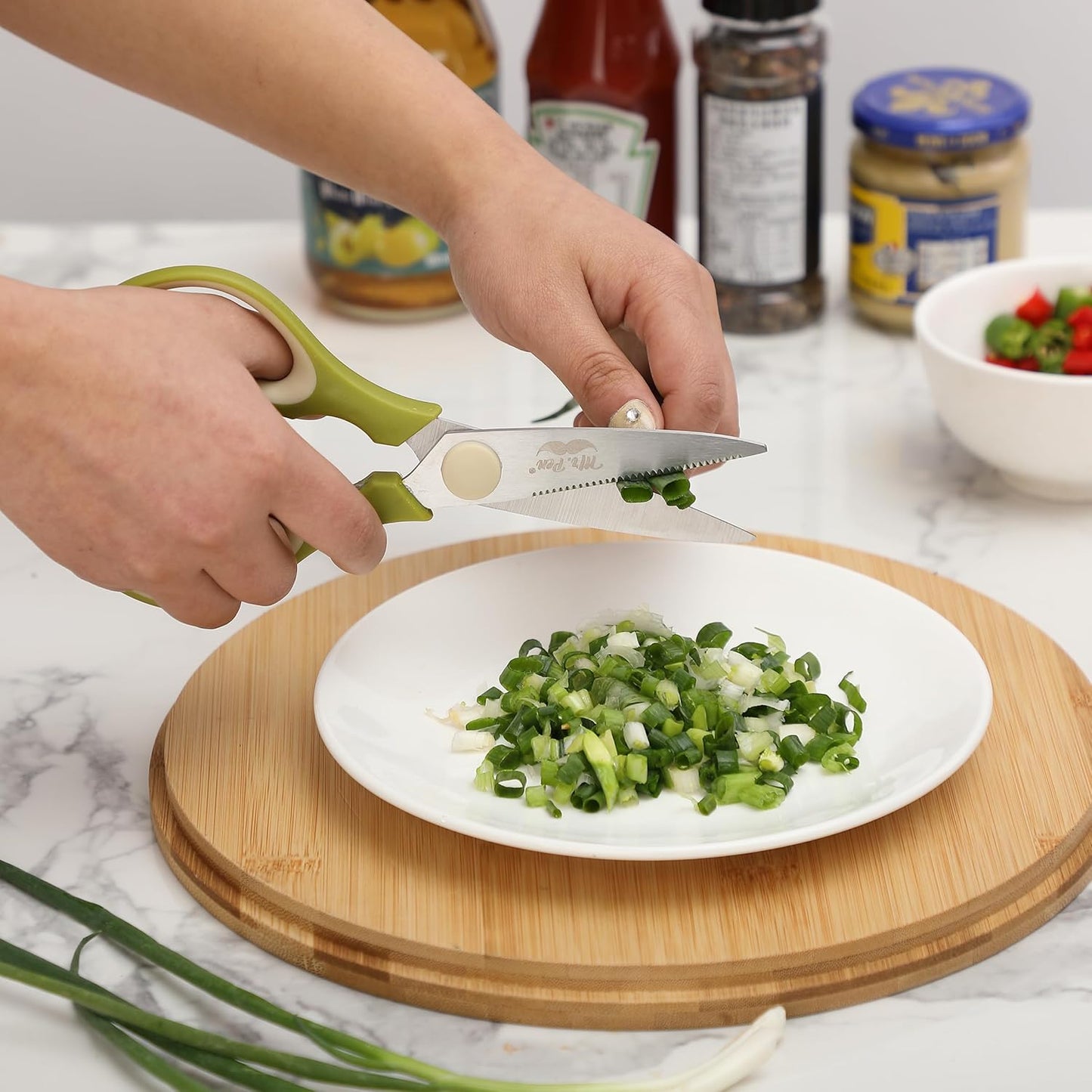 All Purpose Kitchen Shears with Protective Sheath, 8 Inch | Dishwasher Safe, Stainless Steel Food Scissors with Micro-Serrated Blades, Soft Grip Comfort Handle
