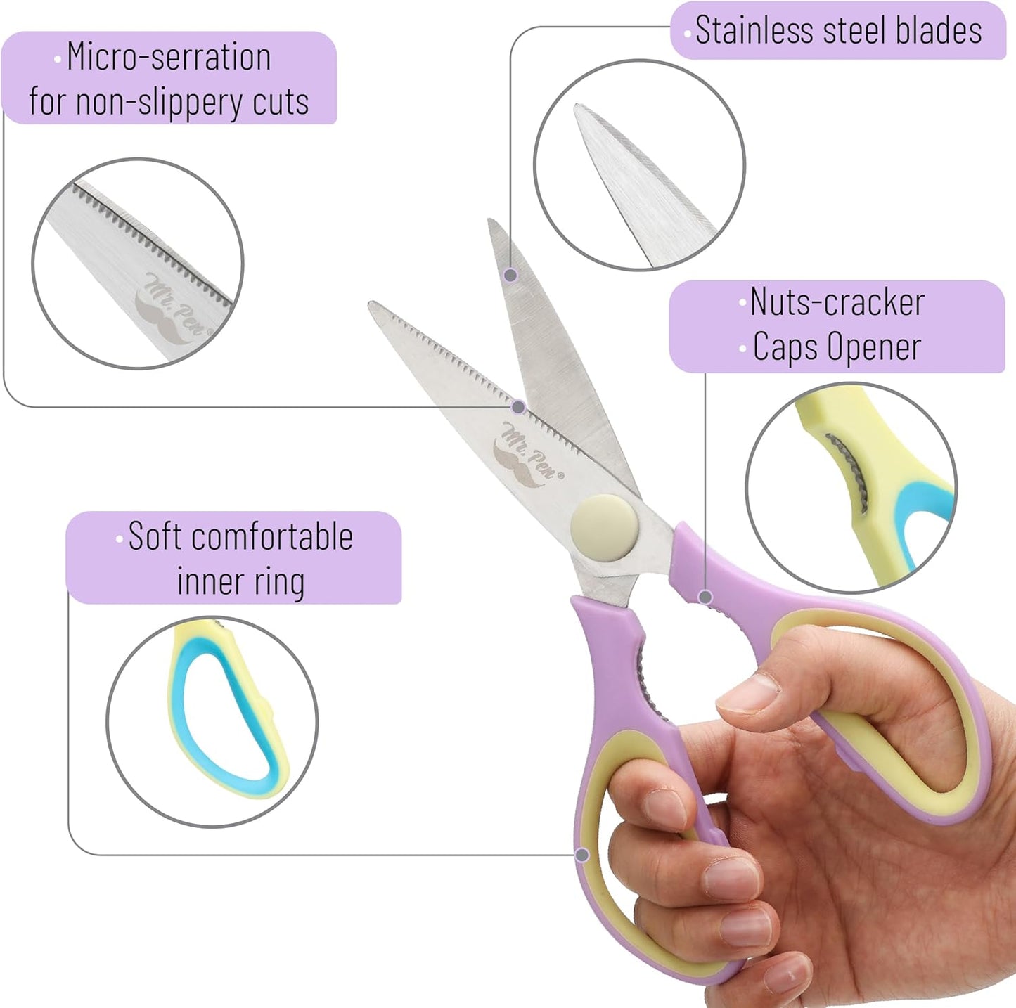 All Purpose Kitchen Shears with Protective Sheath, 8 Inch | Dishwasher Safe, Stainless Steel Food Scissors with Micro-Serrated Blades, Soft Grip Comfort Handle