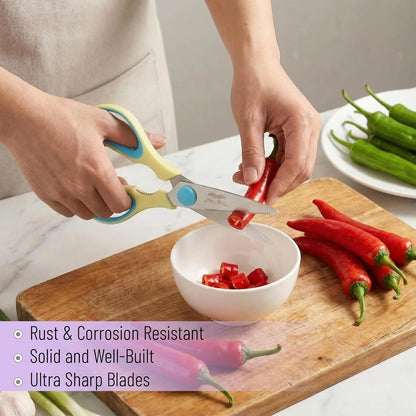 All Purpose Kitchen Shears with Protective Sheath, 8 Inch | Dishwasher Safe, Stainless Steel Food Scissors with Micro-Serrated Blades, Soft Grip Comfort Handle
