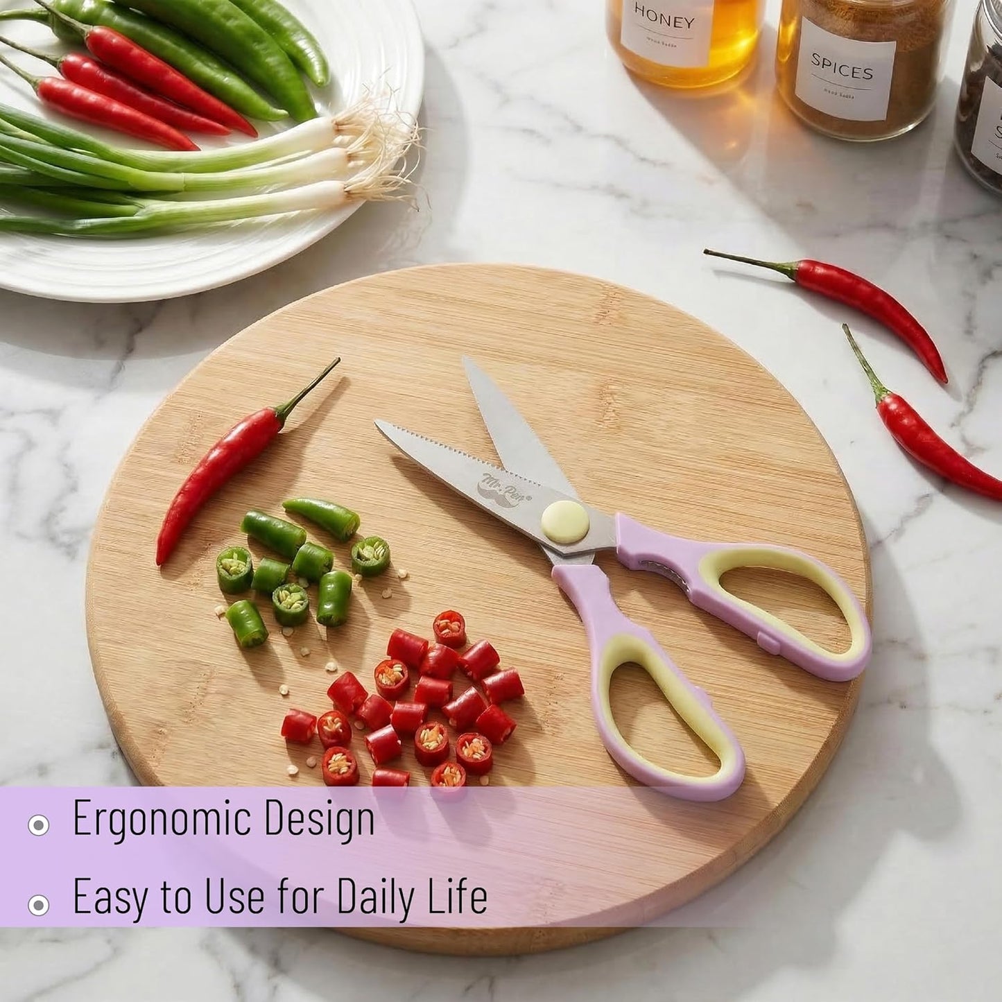 All Purpose Kitchen Shears with Protective Sheath, 8 Inch | Dishwasher Safe, Stainless Steel Food Scissors with Micro-Serrated Blades, Soft Grip Comfort Handle