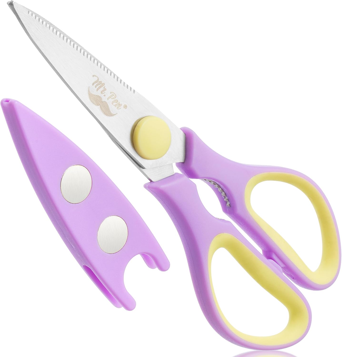 All Purpose Kitchen Shears with Protective Sheath, 8 Inch | Dishwasher Safe, Stainless Steel Food Scissors with Micro-Serrated Blades, Soft Grip Comfort Handle