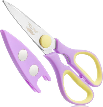 All Purpose Kitchen Shears with Protective Sheath, 8 Inch | Dishwasher Safe, Stainless Steel Food Scissors with Micro-Serrated Blades, Soft Grip Comfort Handle