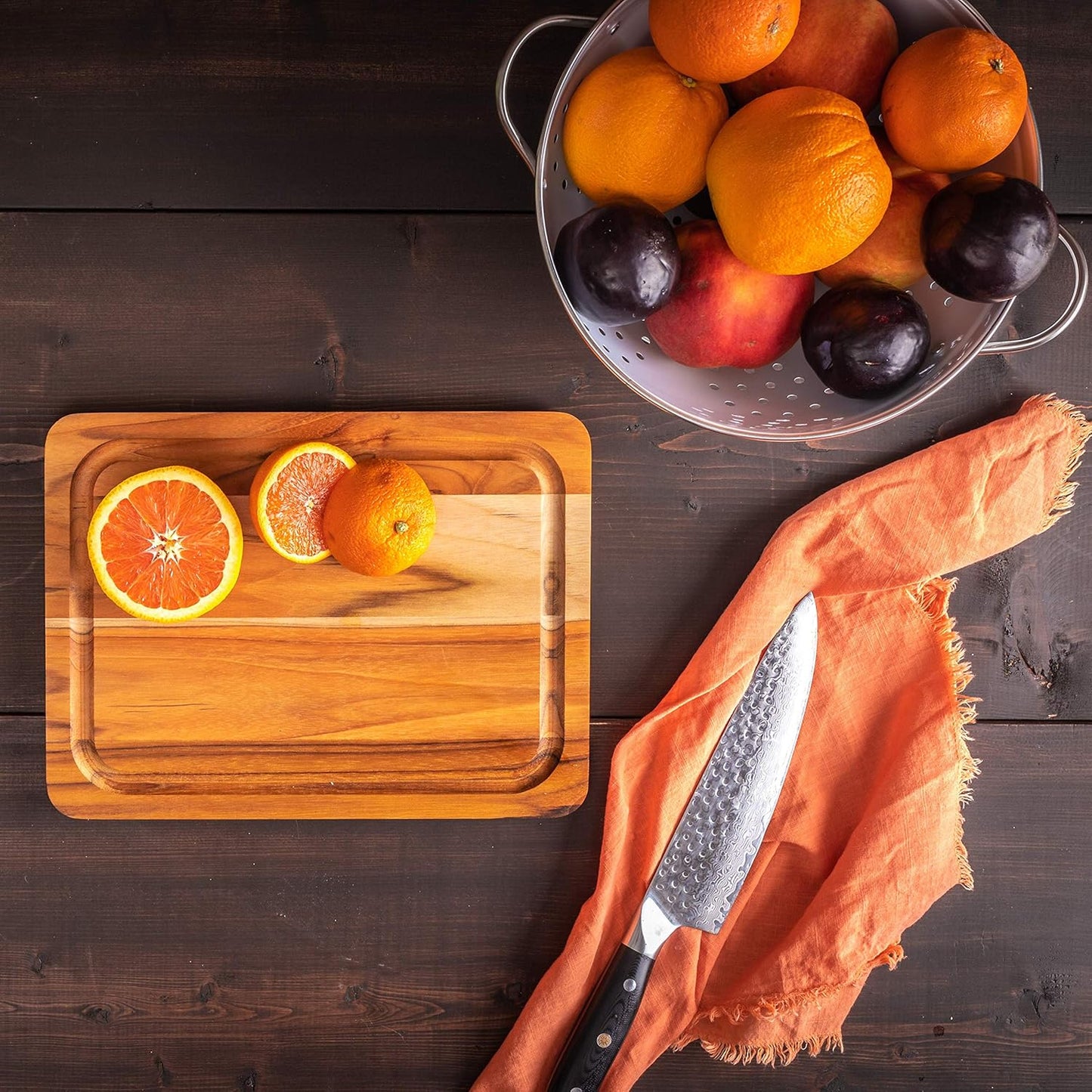 7215 Teak Wood Edge Grain Kitchen Cutting and Serving Board, Small, 12" x 9" x 5/8"