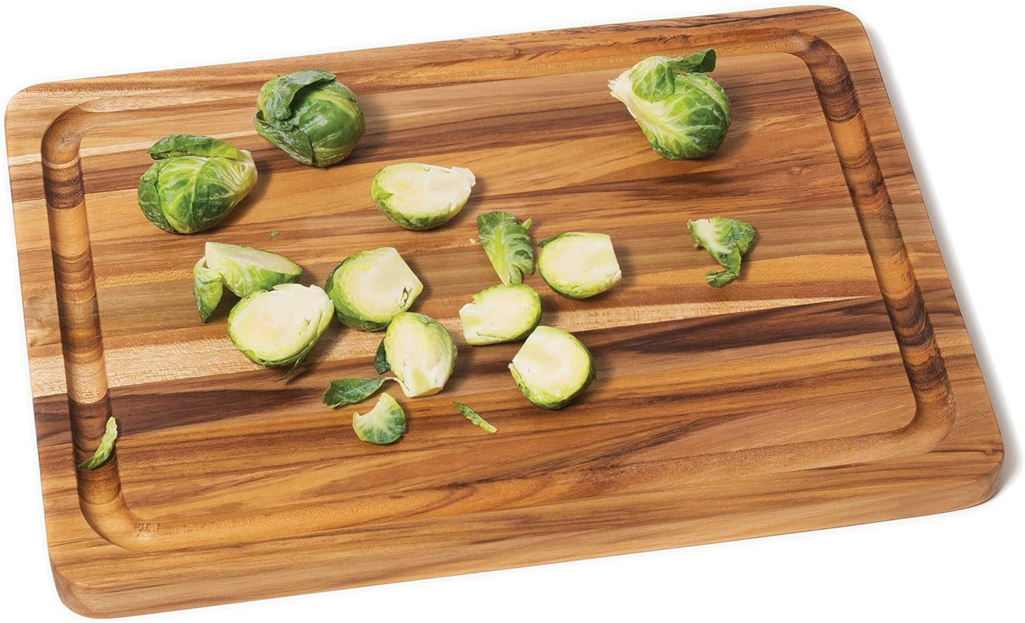 7215 Teak Wood Edge Grain Kitchen Cutting and Serving Board, Small, 12" x 9" x 5/8"