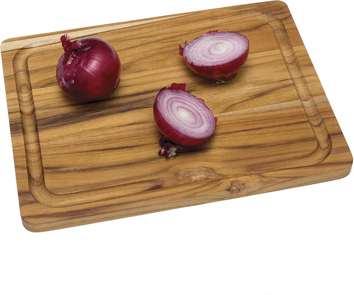7215 Teak Wood Edge Grain Kitchen Cutting and Serving Board, Small, 12" x 9" x 5/8"