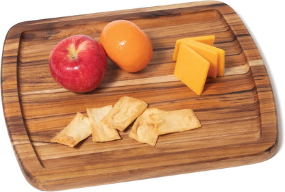 7215 Teak Wood Edge Grain Kitchen Cutting and Serving Board, Small, 12" x 9" x 5/8"