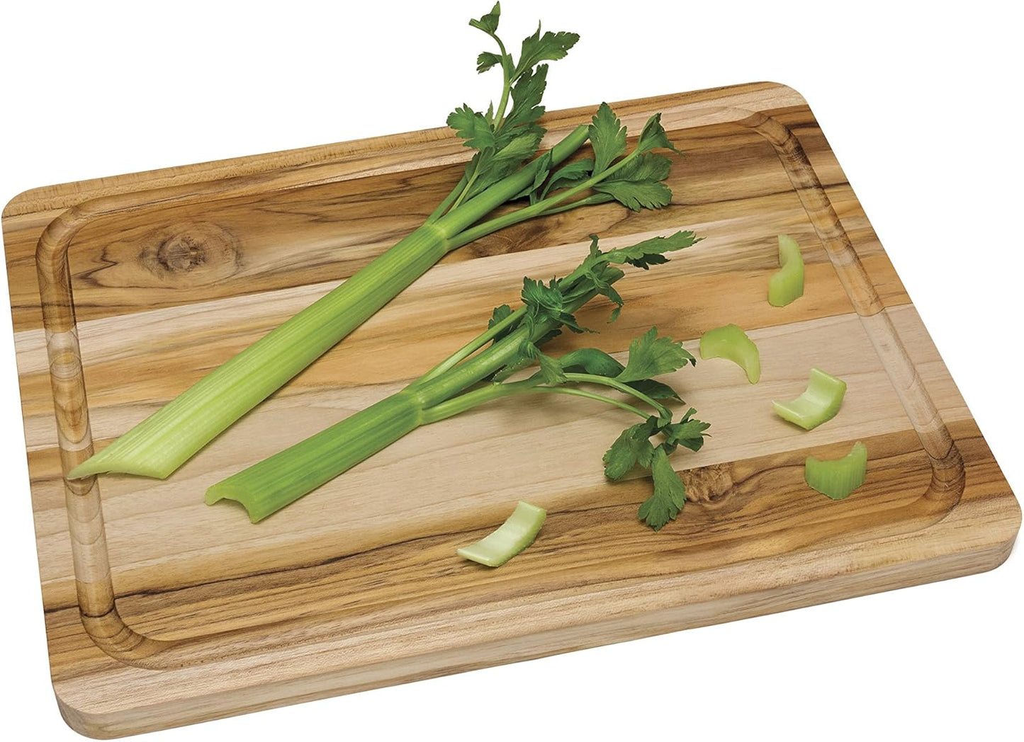 7215 Teak Wood Edge Grain Kitchen Cutting and Serving Board, Small, 12" x 9" x 5/8"