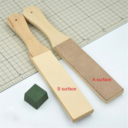 Double Side Leather Strop for Knife Sharpening - 11"x 1.6" Stropping Block Kit with Polishing Compound, Knife Strop with Ergonomic Handle for Honing Knives, Woodworking Chisels