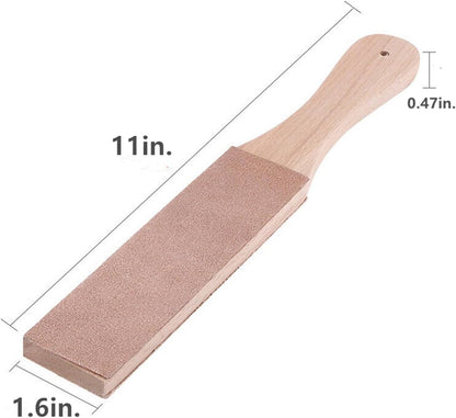 Double Side Leather Strop for Knife Sharpening - 11"x 1.6" Stropping Block Kit with Polishing Compound, Knife Strop with Ergonomic Handle for Honing Knives, Woodworking Chisels