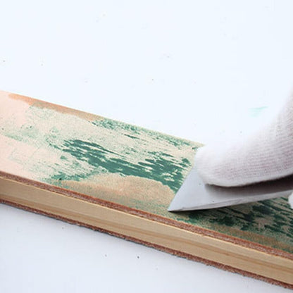 Double Side Leather Strop for Knife Sharpening - 11"x 1.6" Stropping Block Kit with Polishing Compound, Knife Strop with Ergonomic Handle for Honing Knives, Woodworking Chisels