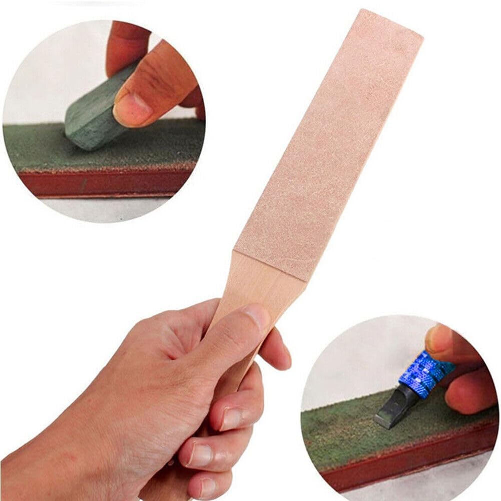 Double Side Leather Strop for Knife Sharpening - 11"x 1.6" Stropping Block Kit with Polishing Compound, Knife Strop with Ergonomic Handle for Honing Knives, Woodworking Chisels