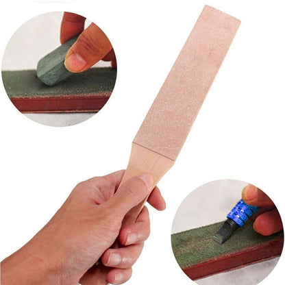 Double Side Leather Strop for Knife Sharpening - 11"x 1.6" Stropping Block Kit with Polishing Compound, Knife Strop with Ergonomic Handle for Honing Knives, Woodworking Chisels