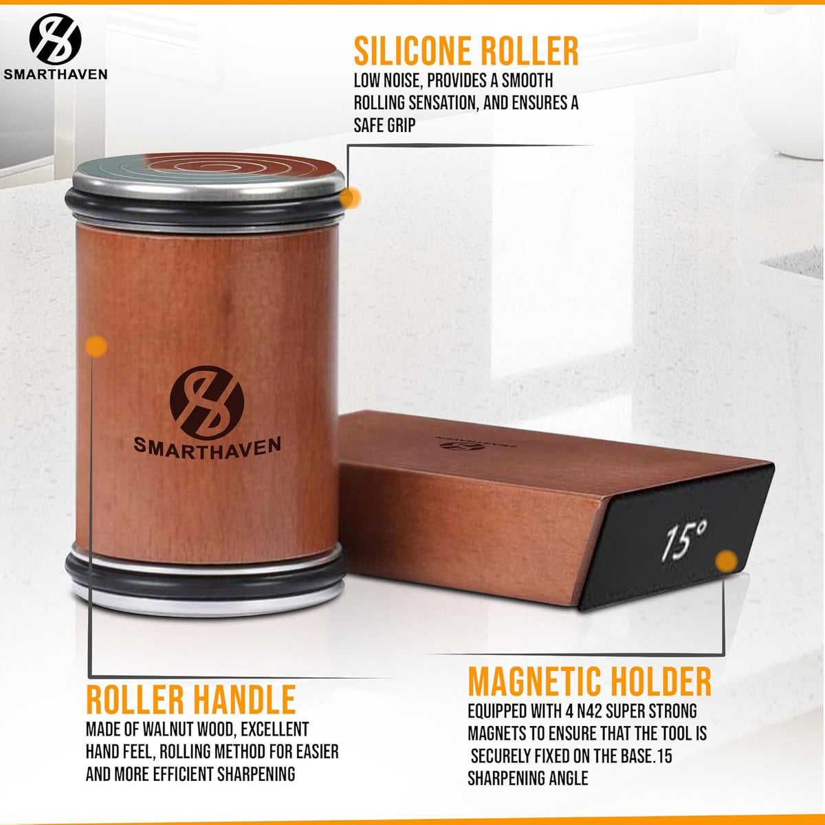 Premium Rolling Knife Sharpener Kit Diamond Infused - Chef's Choice Knife Sharpener Roller for All Steel Hardness Levels - Kitchen Essentials