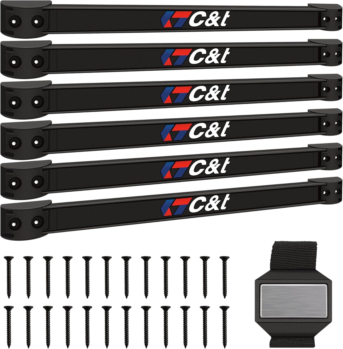 Magnetic Storage Organizer Tool Holder, Magnetic Tool Holder Strip, 6-Pack Magnetic Tool Bar,1-Pack Wrist Magnetic Holder for Garage,Shop and Kitchen | Garage Wall Mount Rack- Mounting Screws Included
