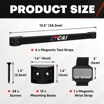 Magnetic Storage Organizer Tool Holder, Magnetic Tool Holder Strip, 6-Pack Magnetic Tool Bar,1-Pack Wrist Magnetic Holder for Garage,Shop and Kitchen | Garage Wall Mount Rack- Mounting Screws Included