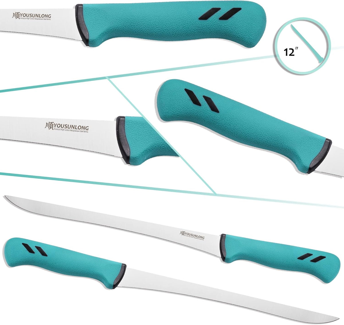 Slicing Knife 12"(305mm) - Premium High-carbon molybdenum steel blade - Meat & Ham Slicer - Ergonomic & non-slip handle