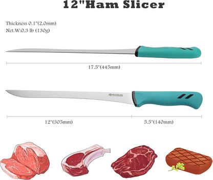 Slicing Knife 12"(305mm) - Premium High-carbon molybdenum steel blade - Meat & Ham Slicer - Ergonomic & non-slip handle