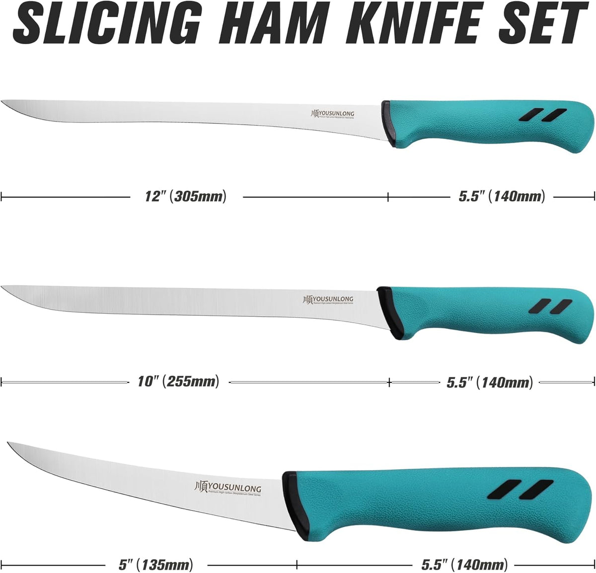 Slicing Knife 12"(305mm) - Premium High-carbon molybdenum steel blade - Meat & Ham Slicer - Ergonomic & non-slip handle