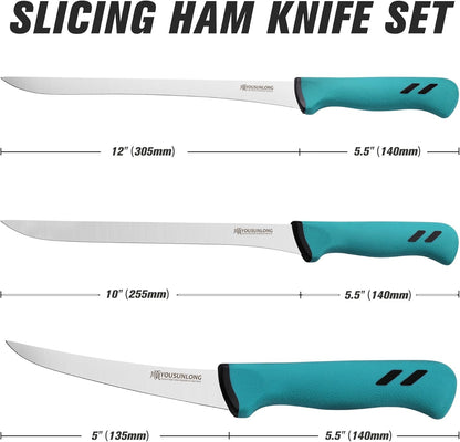 Slicing Knife 12"(305mm) - Premium High-carbon molybdenum steel blade - Meat & Ham Slicer - Ergonomic & non-slip handle