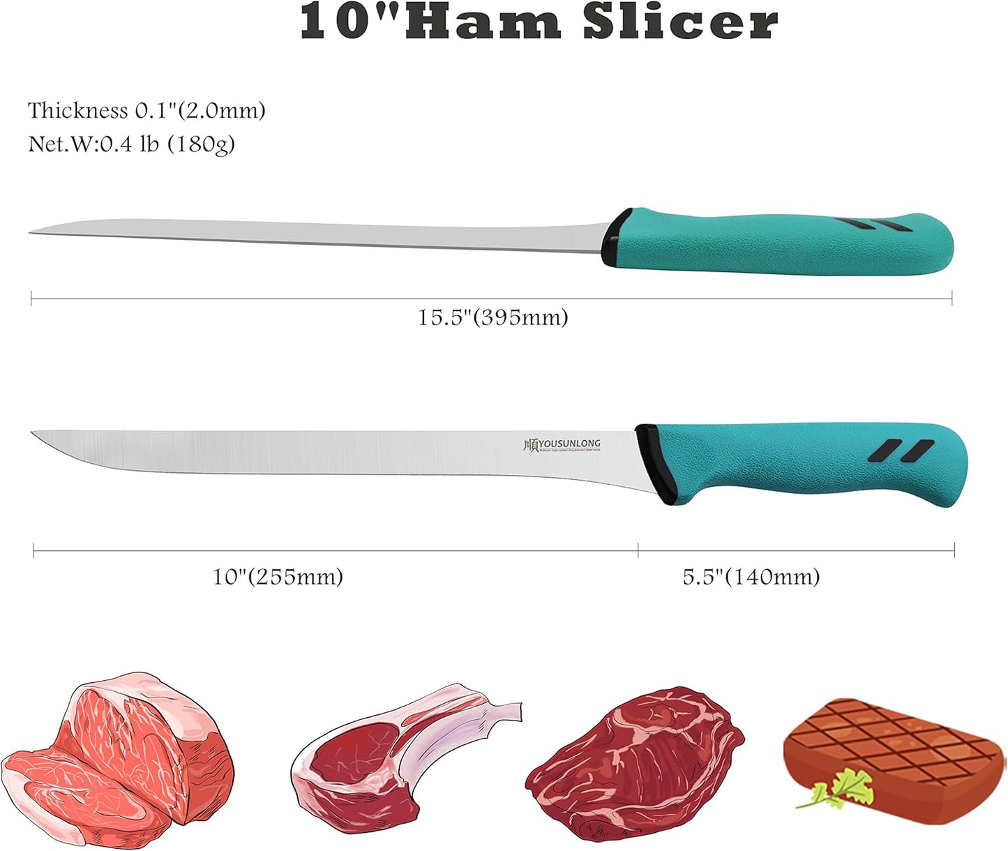 Slicing Knife 12"(305mm) - Premium High-carbon molybdenum steel blade - Meat & Ham Slicer - Ergonomic & non-slip handle