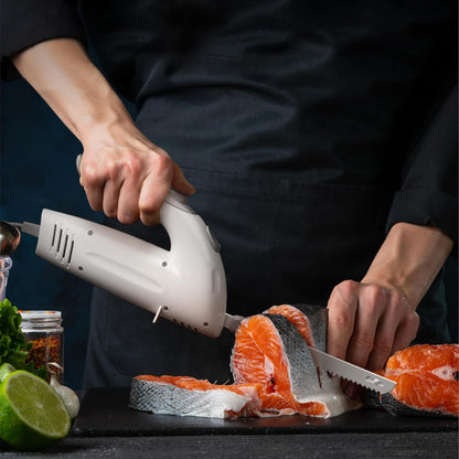 Electric Knife for Meat Slicing, Turkey, Carving Meat, Bread & More | Ergonomic Handle + 2 Carving Reciprocating Stainless Steel Blades and Serving Fork Included, 6 Foot Cord