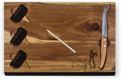 PICNIC TIME Disney Ratatouille Delio Cheese Board Knife Set Charcuterie Serving Board with Cheese Markers Chalkboard Message Area Acacia Cutting Board, (Acacia Wood)