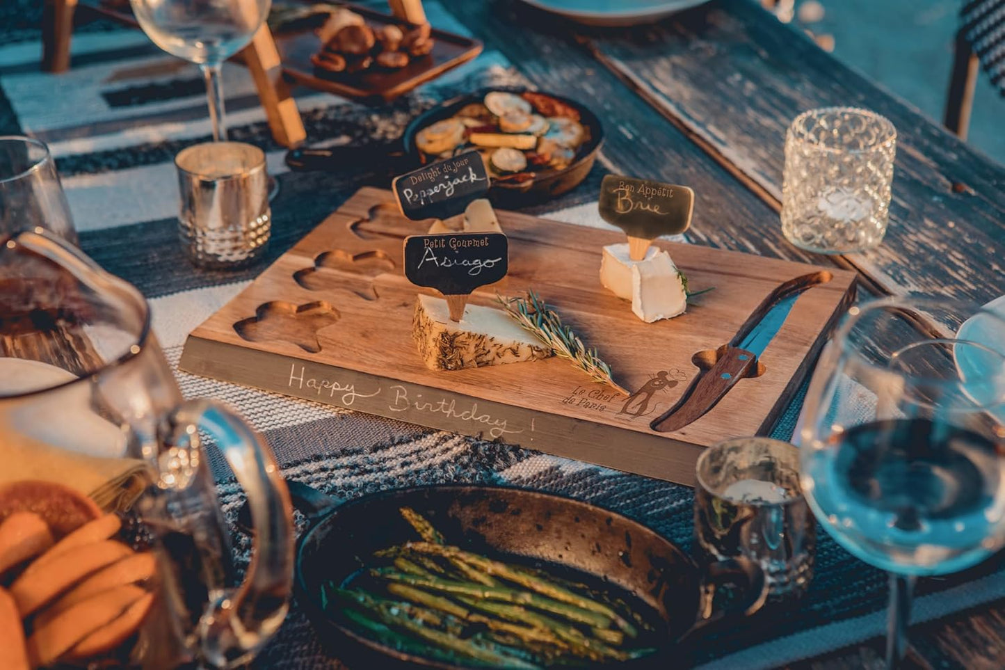 PICNIC TIME Disney Ratatouille Delio Cheese Board Knife Set Charcuterie Serving Board with Cheese Markers Chalkboard Message Area Acacia Cutting Board, (Acacia Wood)