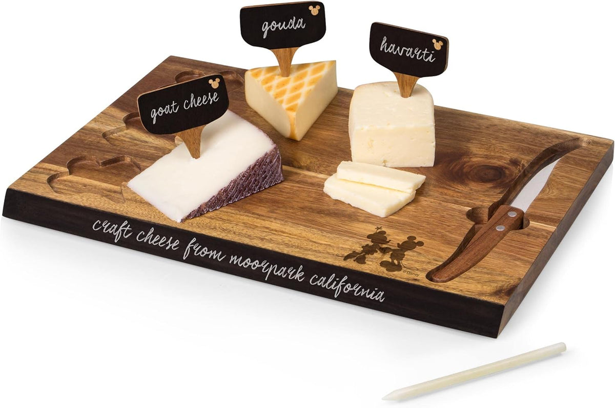 PICNIC TIME Disney Ratatouille Delio Cheese Board Knife Set Charcuterie Serving Board with Cheese Markers Chalkboard Message Area Acacia Cutting Board, (Acacia Wood)