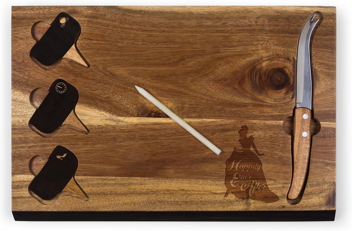 PICNIC TIME Disney Ratatouille Delio Cheese Board Knife Set Charcuterie Serving Board with Cheese Markers Chalkboard Message Area Acacia Cutting Board, (Acacia Wood)