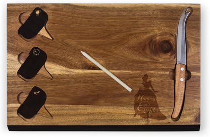 PICNIC TIME Disney Ratatouille Delio Cheese Board Knife Set Charcuterie Serving Board with Cheese Markers Chalkboard Message Area Acacia Cutting Board, (Acacia Wood)