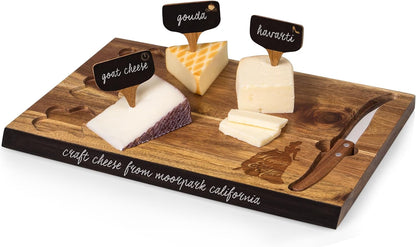 PICNIC TIME Disney Ratatouille Delio Cheese Board Knife Set Charcuterie Serving Board with Cheese Markers Chalkboard Message Area Acacia Cutting Board, (Acacia Wood)