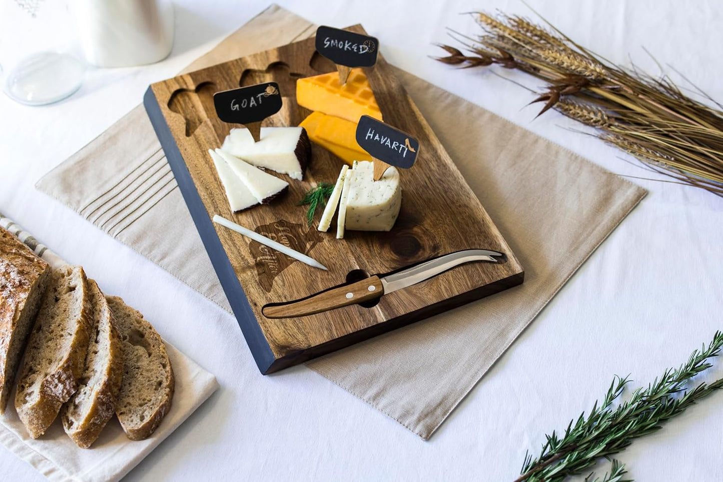 PICNIC TIME Disney Ratatouille Delio Cheese Board Knife Set Charcuterie Serving Board with Cheese Markers Chalkboard Message Area Acacia Cutting Board, (Acacia Wood)