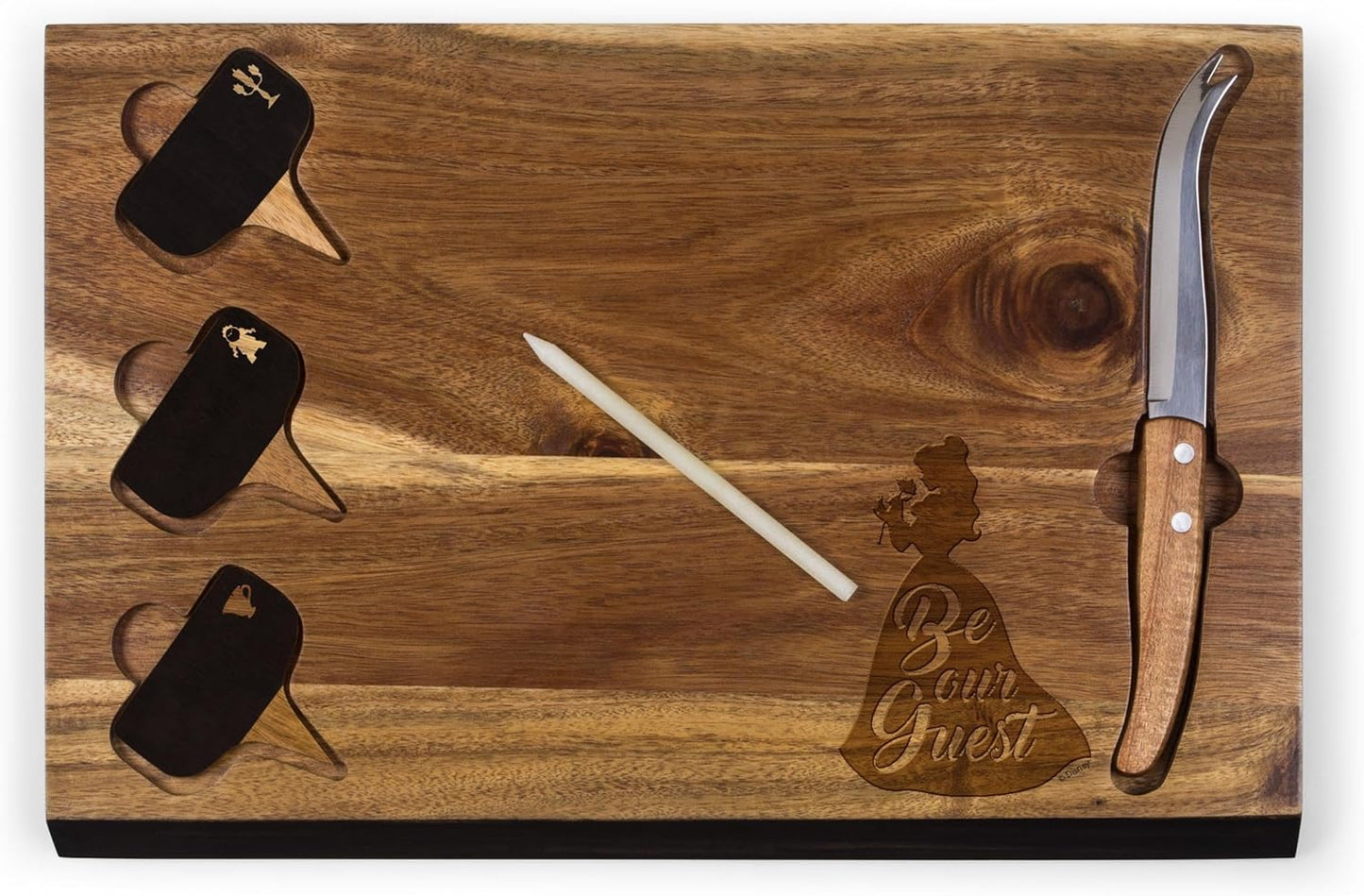 PICNIC TIME Disney Ratatouille Delio Cheese Board Knife Set Charcuterie Serving Board with Cheese Markers Chalkboard Message Area Acacia Cutting Board, (Acacia Wood)