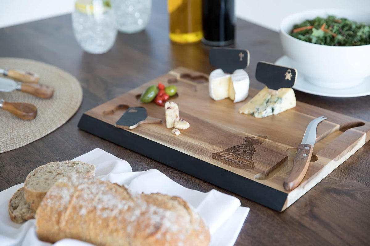 PICNIC TIME Disney Ratatouille Delio Cheese Board Knife Set Charcuterie Serving Board with Cheese Markers Chalkboard Message Area Acacia Cutting Board, (Acacia Wood)