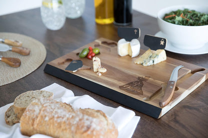 PICNIC TIME Disney Ratatouille Delio Cheese Board Knife Set Charcuterie Serving Board with Cheese Markers Chalkboard Message Area Acacia Cutting Board, (Acacia Wood)