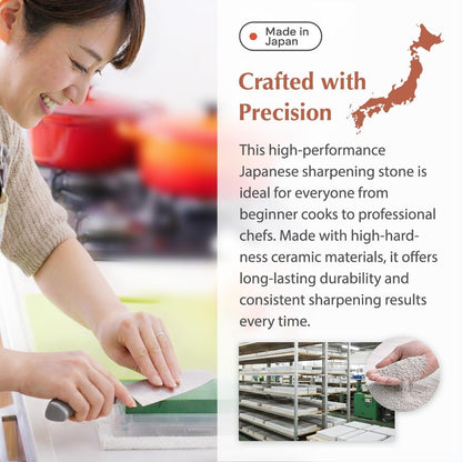 SAMURAI Ceramic Whetstone Majin Made in Japan Japanese Knife Sharpening Stone with Base for Kitchen and Professional Use (#1000)