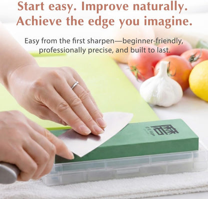 SAMURAI Ceramic Whetstone Majin Made in Japan Japanese Knife Sharpening Stone with Base for Kitchen and Professional Use (#1000)
